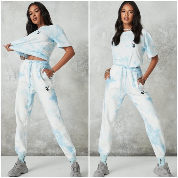 PLAYBOY Pants - Playboy Blue Oversized Tie Dye Jogger L